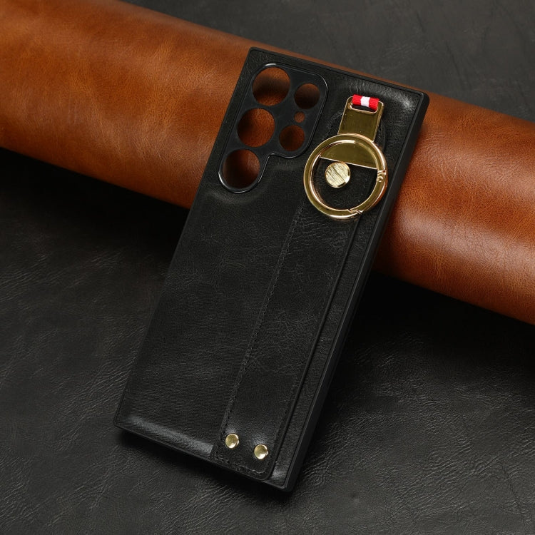 For Samsung Galaxy S23 Ultra 5G Wristband Leather Back Phone Case