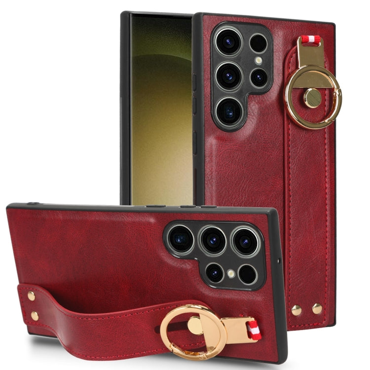 For Samsung Galaxy S23 Ultra 5G Wristband Leather Back Phone Case