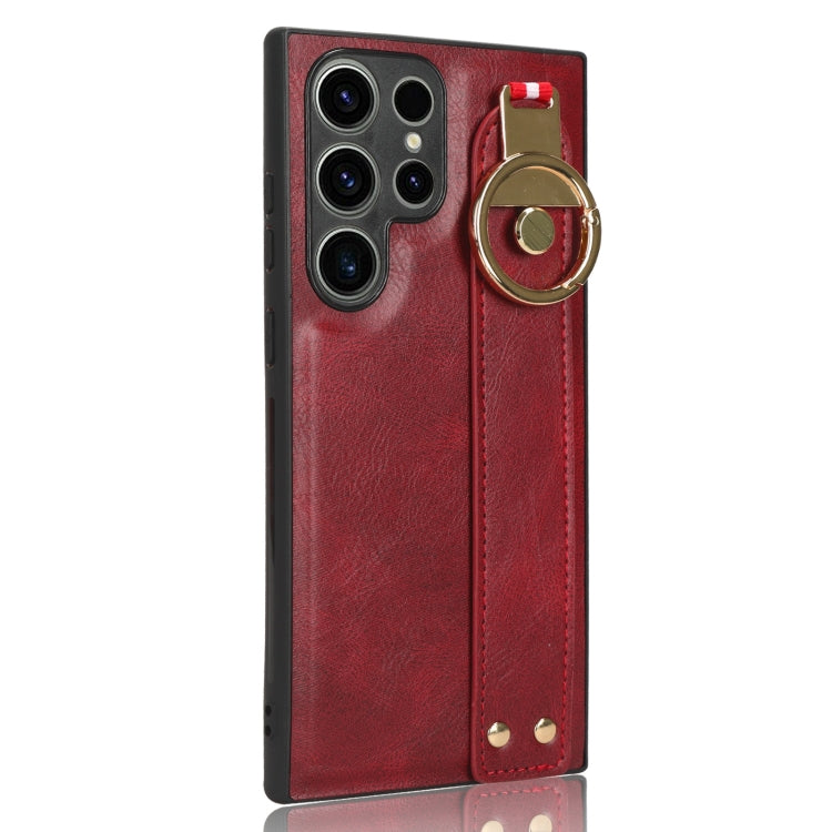 For Samsung Galaxy S23 Ultra 5G Wristband Leather Back Phone Case