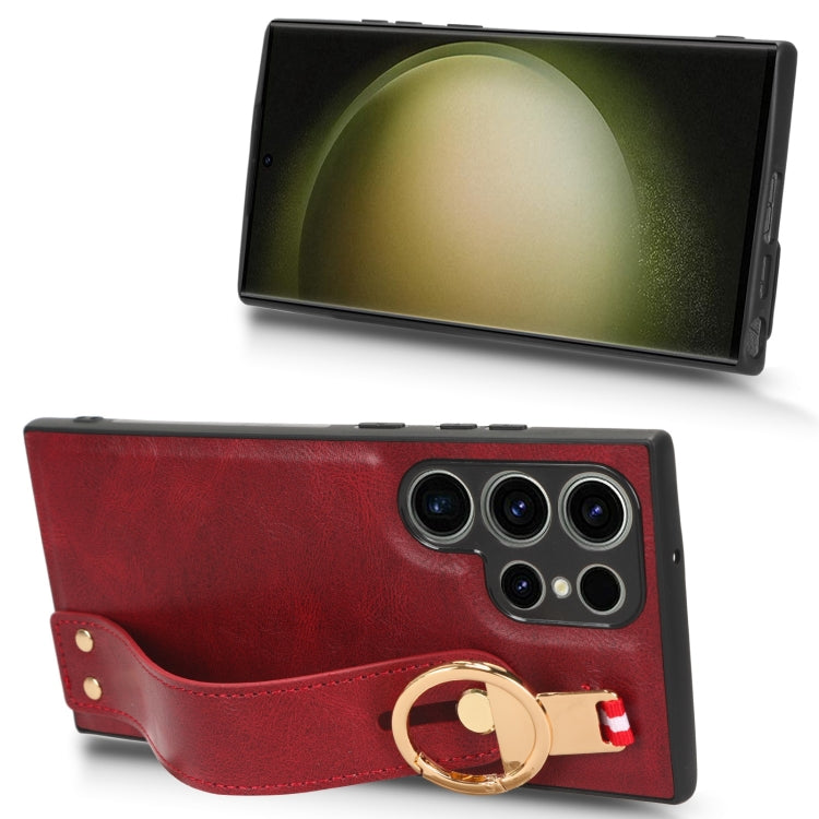 For Samsung Galaxy S23 Ultra 5G Wristband Leather Back Phone Case