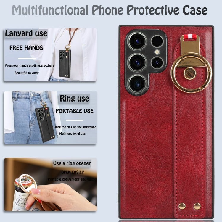 For Samsung Galaxy S23 Ultra 5G Wristband Leather Back Phone Case