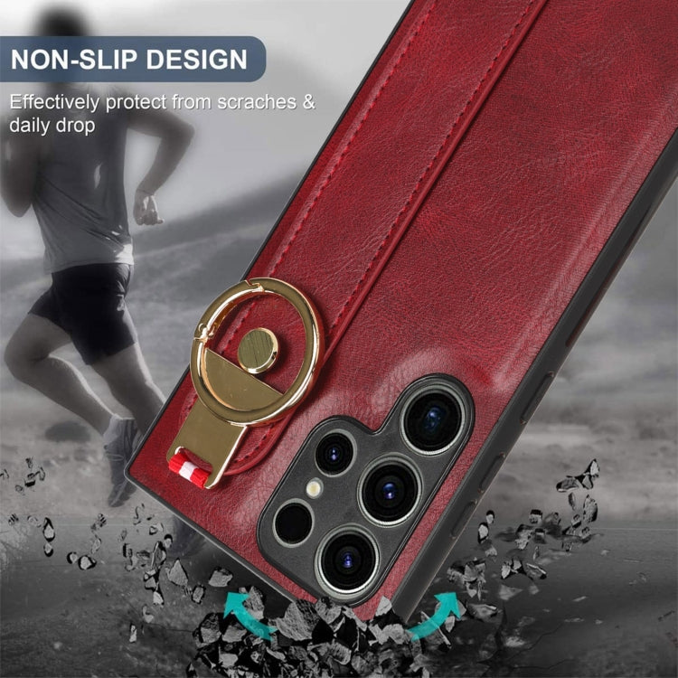 For Samsung Galaxy S23 Ultra 5G Wristband Leather Back Phone Case