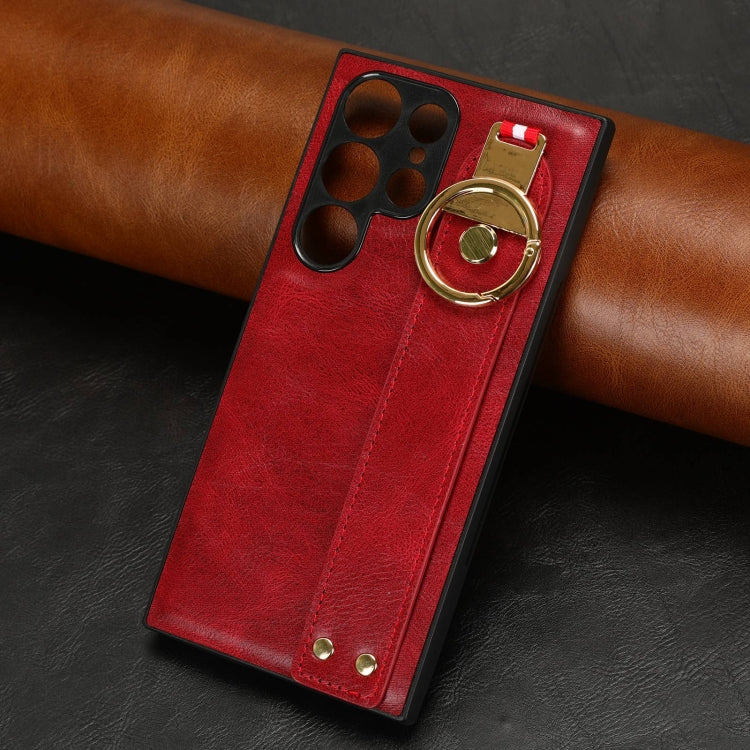 For Samsung Galaxy S23 Ultra 5G Wristband Leather Back Phone Case