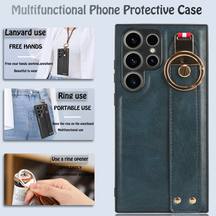 For Samsung Galaxy S23 Ultra 5G Wristband Leather Back Phone Case