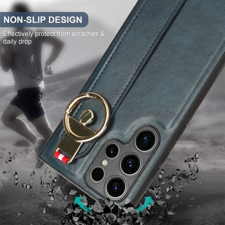 For Samsung Galaxy S23 Ultra 5G Wristband Leather Back Phone Case