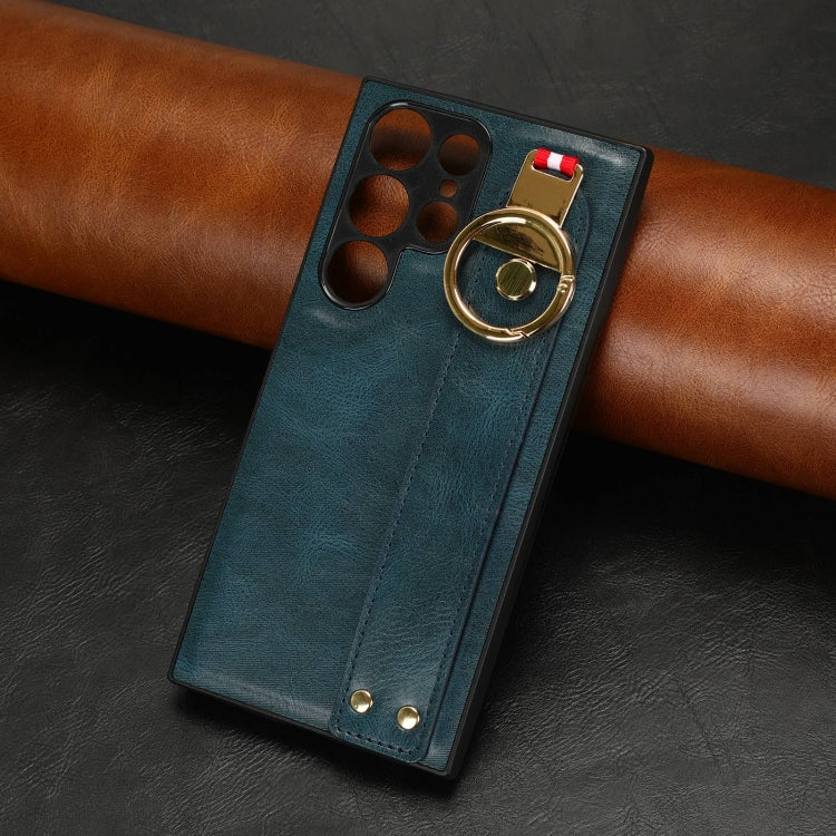For Samsung Galaxy S23 Ultra 5G Wristband Leather Back Phone Case