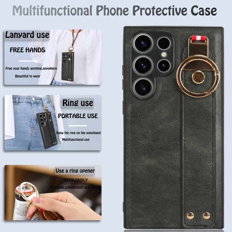 For Samsung Galaxy S23 Ultra 5G Wristband Leather Back Phone Case