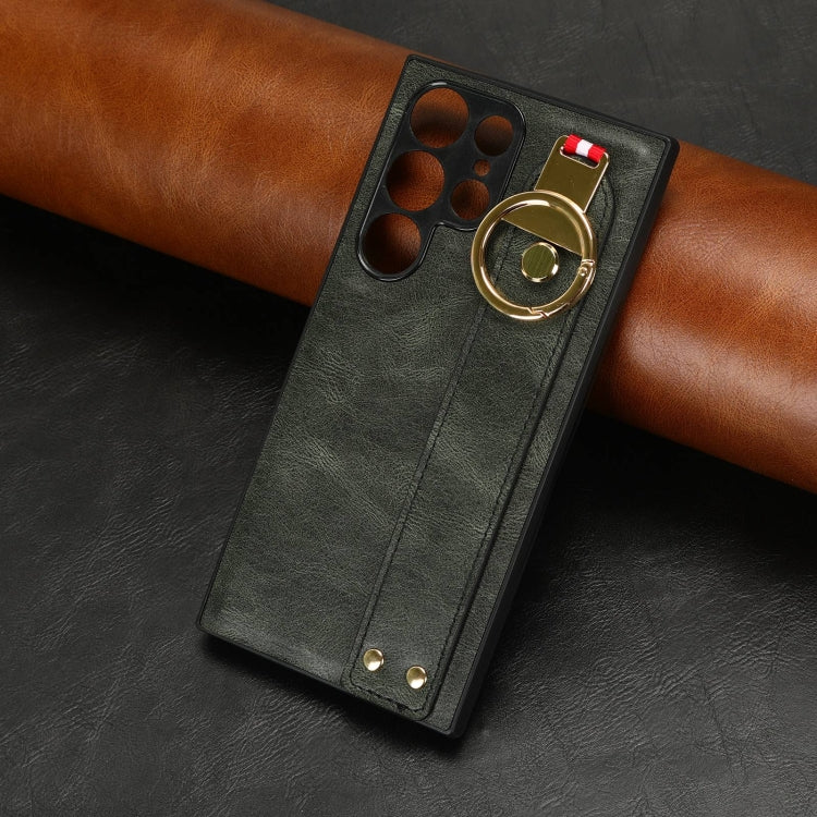For Samsung Galaxy S23 Ultra 5G Wristband Leather Back Phone Case