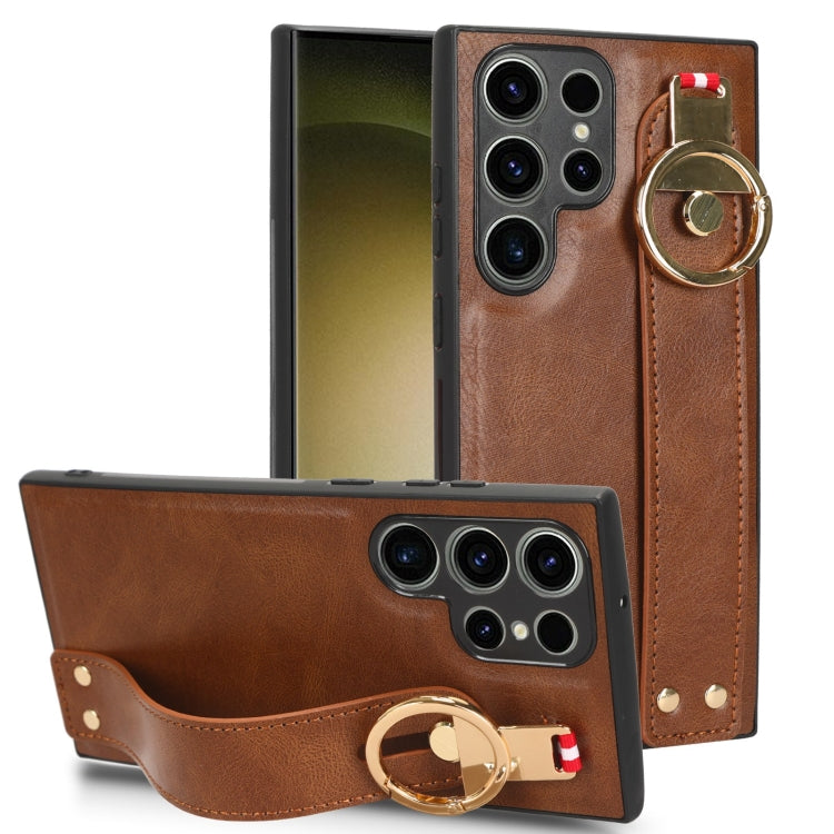 For Samsung Galaxy S23 Ultra 5G Wristband Leather Back Phone Case