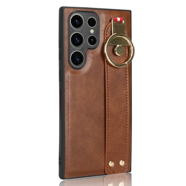 For Samsung Galaxy S23 Ultra 5G Wristband Leather Back Phone Case