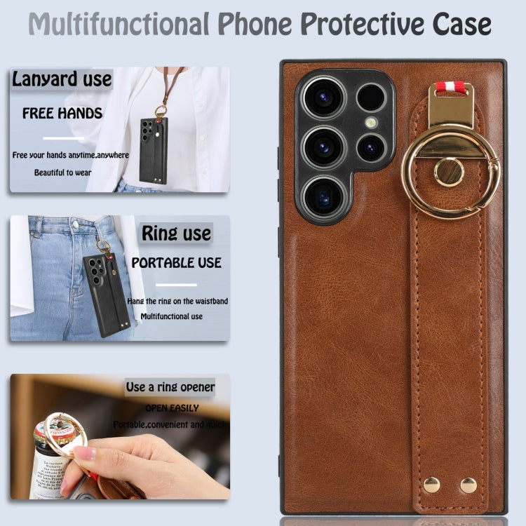 For Samsung Galaxy S23 Ultra 5G Wristband Leather Back Phone Case