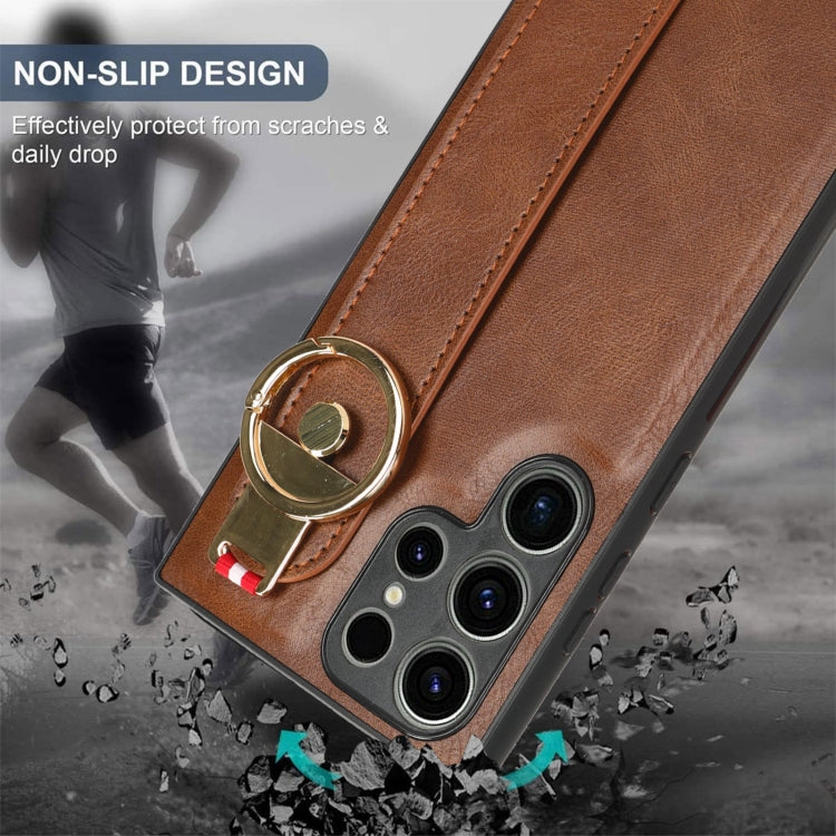 For Samsung Galaxy S23 Ultra 5G Wristband Leather Back Phone Case