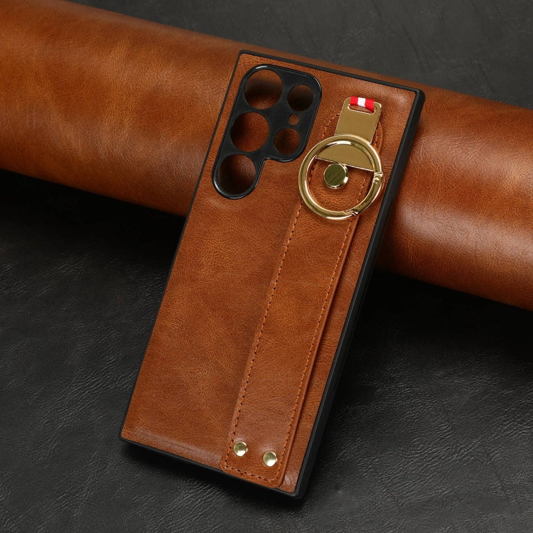 For Samsung Galaxy S23 Ultra 5G Wristband Leather Back Phone Case