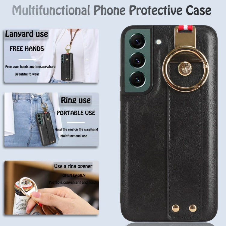 For Samsung Galaxy S22 5G Wristband Leather Back Phone Case