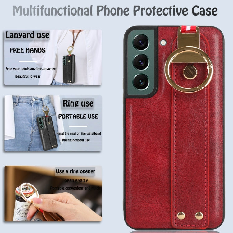 For Samsung Galaxy S22 5G Wristband Leather Back Phone Case
