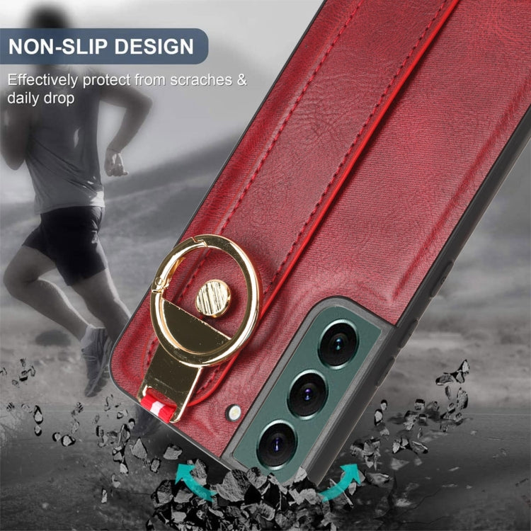 For Samsung Galaxy S22 5G Wristband Leather Back Phone Case