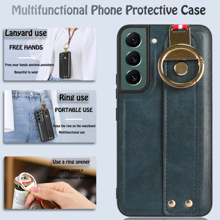 For Samsung Galaxy S22 5G Wristband Leather Back Phone Case