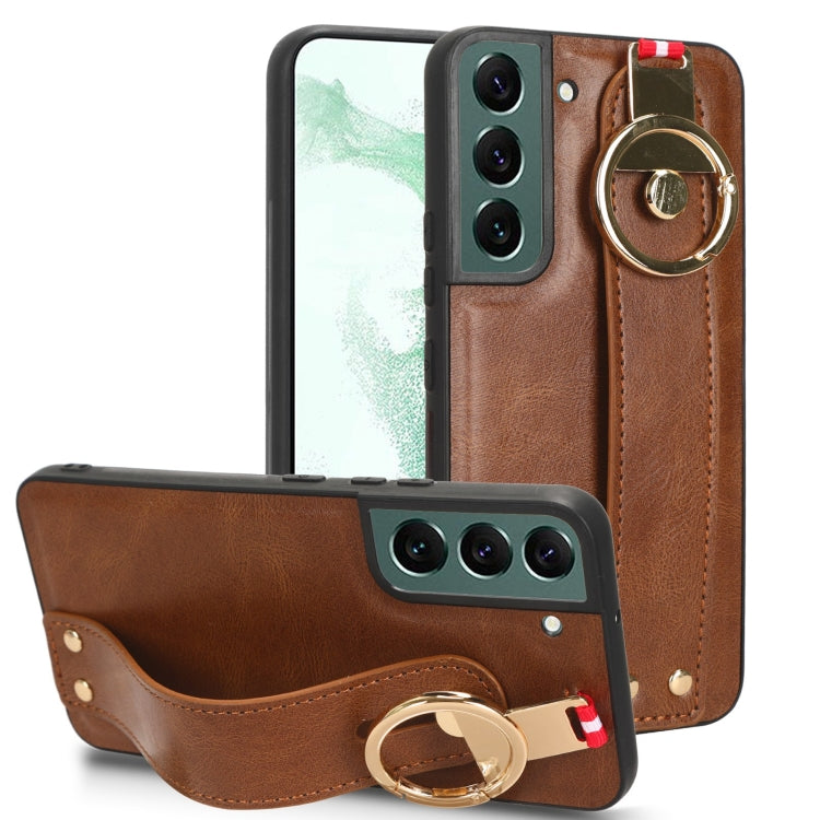 For Samsung Galaxy S22 5G Wristband Leather Back Phone Case