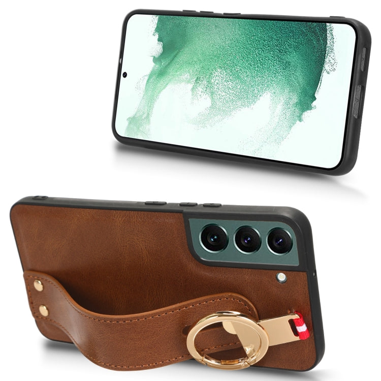 For Samsung Galaxy S22 5G Wristband Leather Back Phone Case