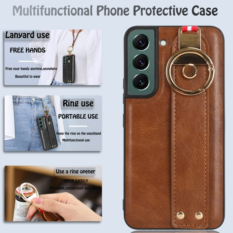 For Samsung Galaxy S22 5G Wristband Leather Back Phone Case