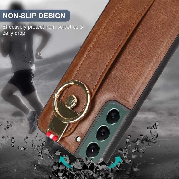 For Samsung Galaxy S22 5G Wristband Leather Back Phone Case