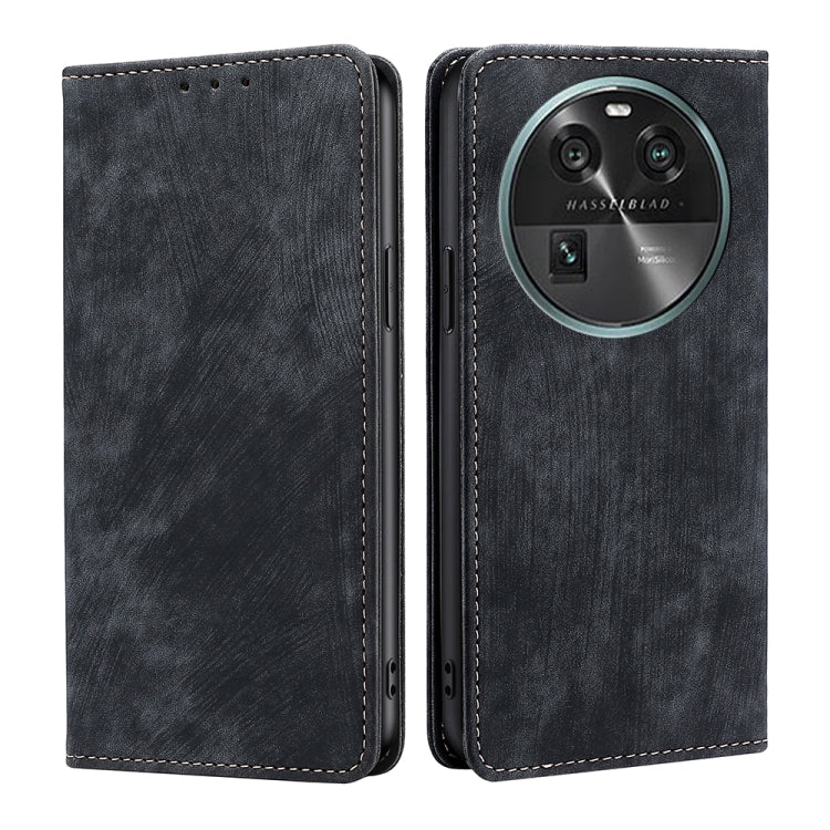 For OPPO Find X6 5G RFID Anti-theft Brush Magnetic Leather Phone Case
