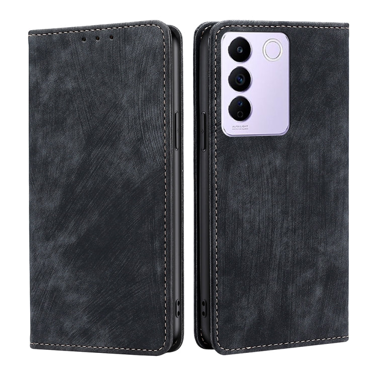 For vivo S16e RFID Anti-theft Brush Magnetic Leather Phone Case