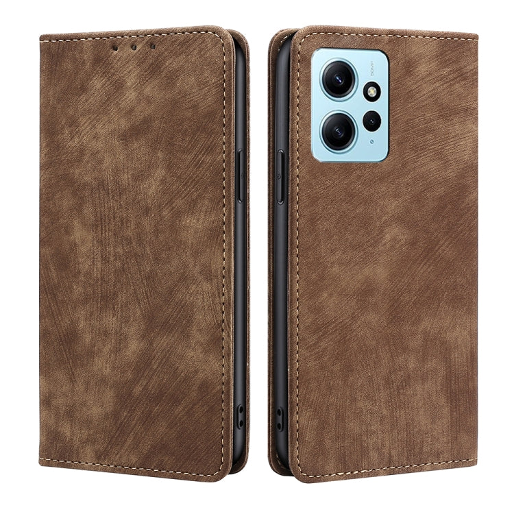 For Xiaomi Redmi Note 12 4G Global RFID Anti-theft Brush Magnetic Leather Phone Case