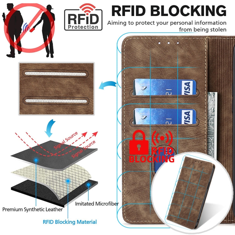 For Xiaomi Redmi Note 12 4G Global RFID Anti-theft Brush Magnetic Leather Phone Case