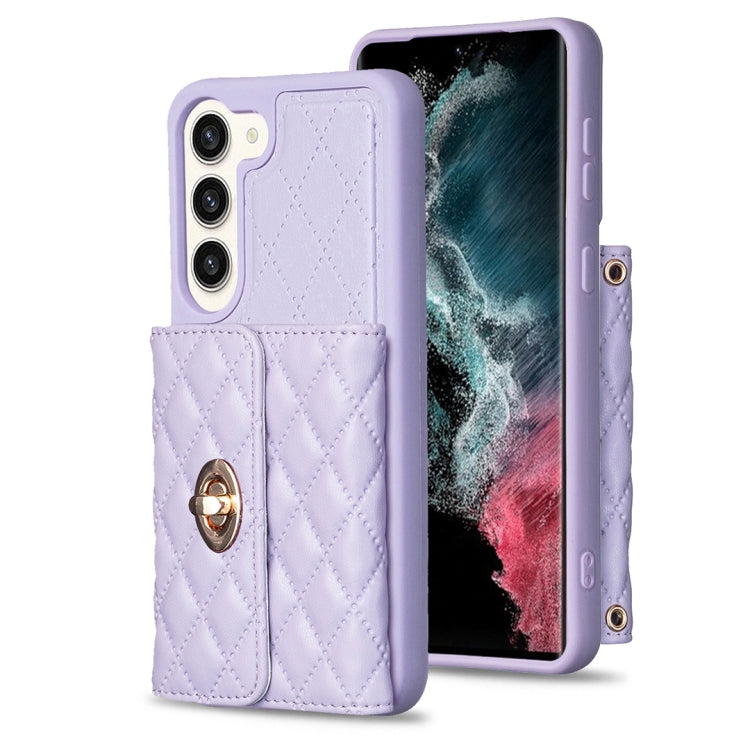 For Samsung Galaxy S23+ 5G Horizontal Metal Buckle Wallet Rhombic Leather Phone Case