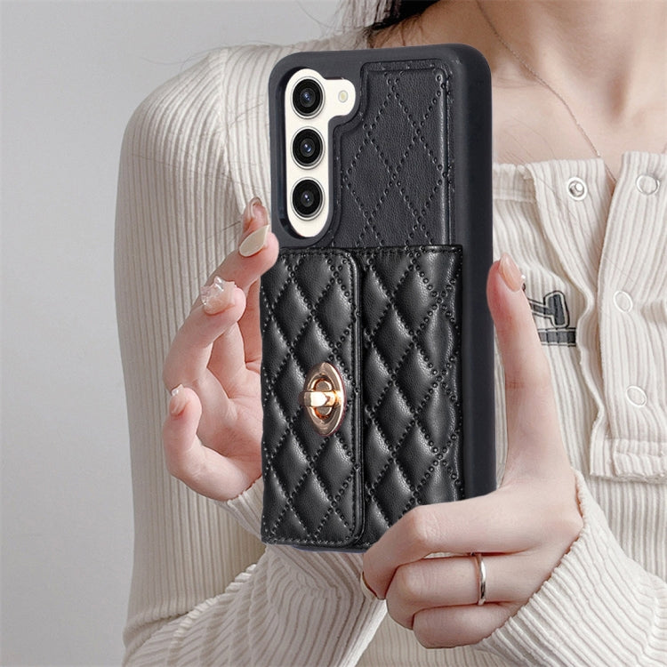 For Samsung Galaxy S23+ 5G Horizontal Metal Buckle Wallet Rhombic Leather Phone Case