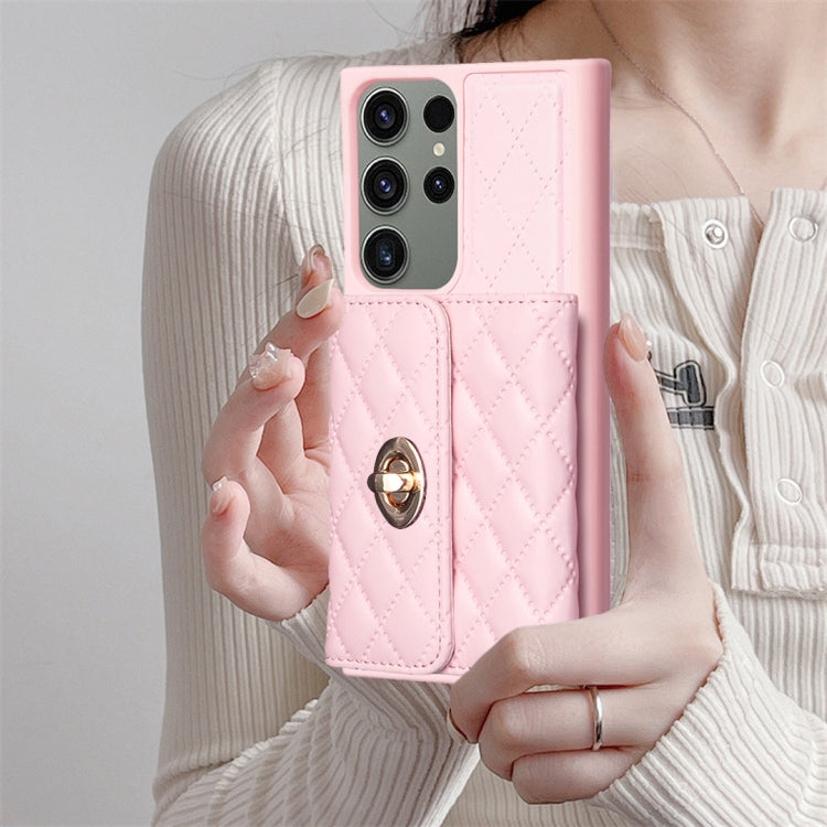 For Samsung Galaxy S23 Ultra 5G Horizontal Metal Buckle Wallet Rhombic Leather Phone Case