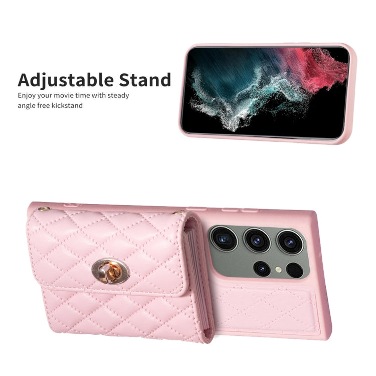 For Samsung Galaxy S23 Ultra 5G Horizontal Metal Buckle Wallet Rhombic Leather Phone Case