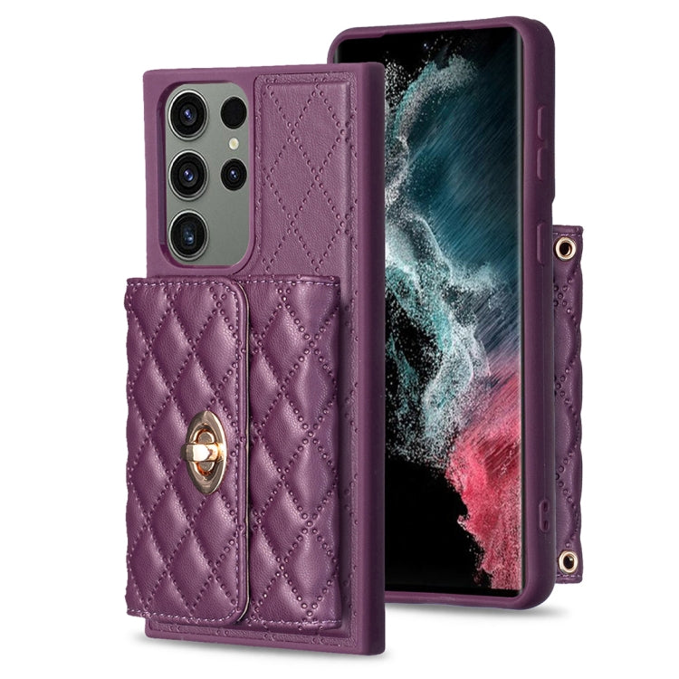 For Samsung Galaxy S23 Ultra 5G Horizontal Metal Buckle Wallet Rhombic Leather Phone Case