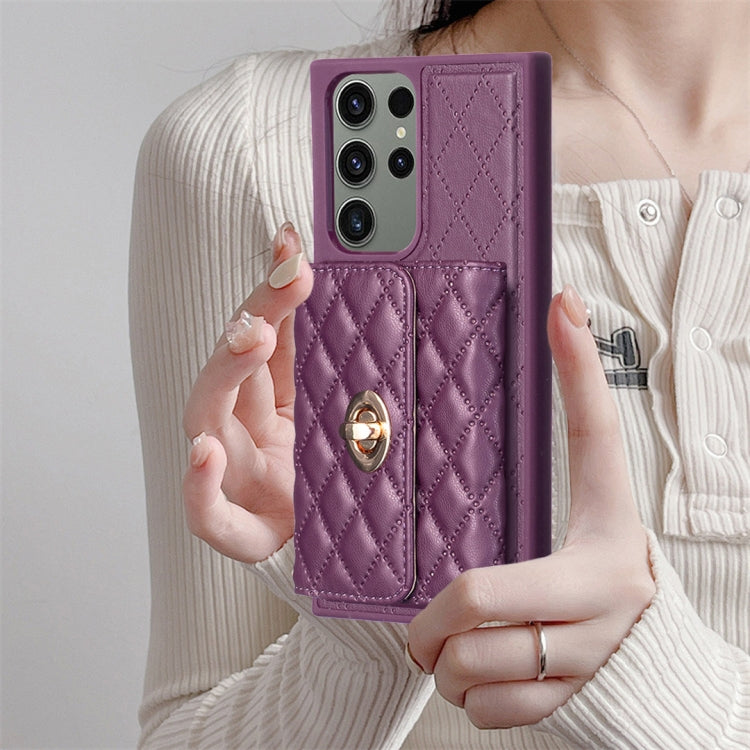 For Samsung Galaxy S23 Ultra 5G Horizontal Metal Buckle Wallet Rhombic Leather Phone Case