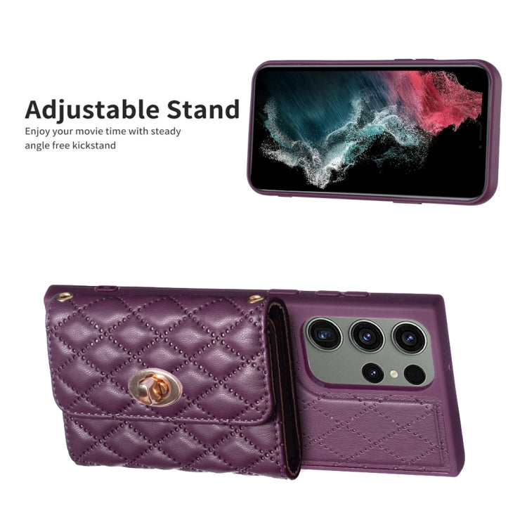 For Samsung Galaxy S23 Ultra 5G Horizontal Metal Buckle Wallet Rhombic Leather Phone Case