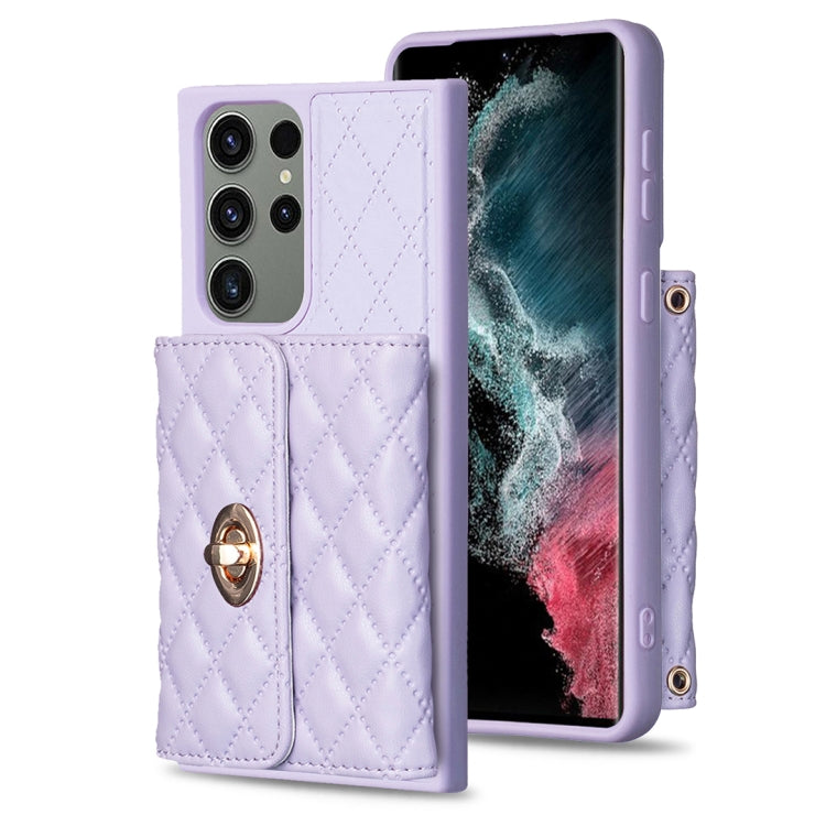 For Samsung Galaxy S23 Ultra 5G Horizontal Metal Buckle Wallet Rhombic Leather Phone Case