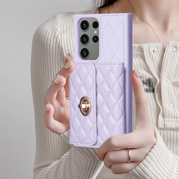 For Samsung Galaxy S23 Ultra 5G Horizontal Metal Buckle Wallet Rhombic Leather Phone Case
