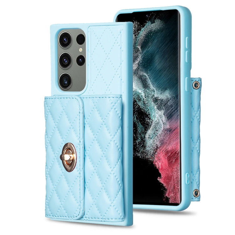 For Samsung Galaxy S23 Ultra 5G Horizontal Metal Buckle Wallet Rhombic Leather Phone Case