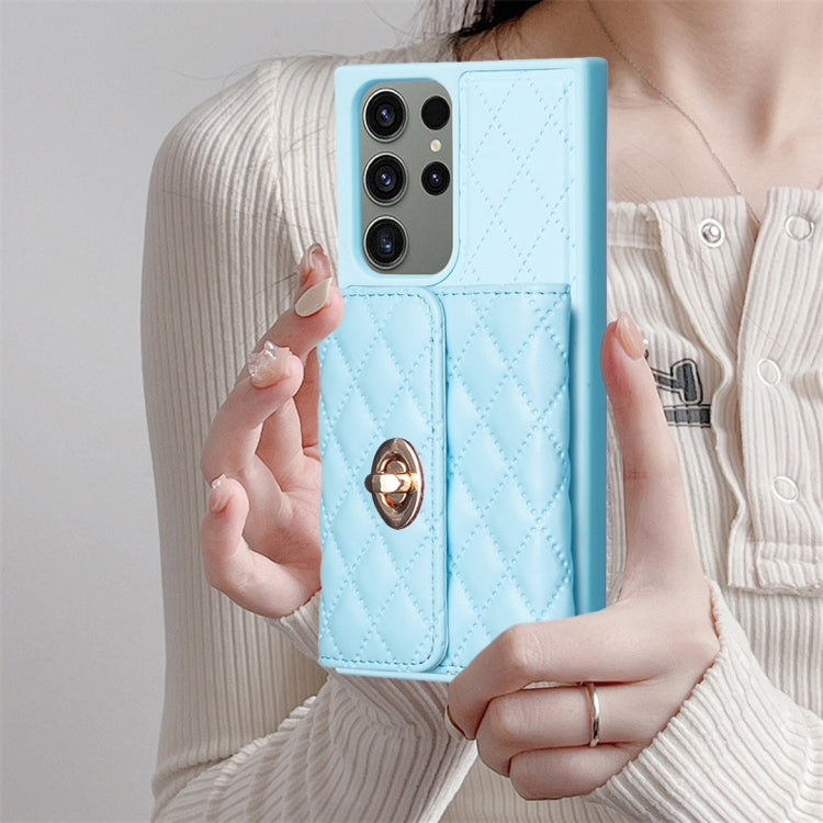 For Samsung Galaxy S23 Ultra 5G Horizontal Metal Buckle Wallet Rhombic Leather Phone Case
