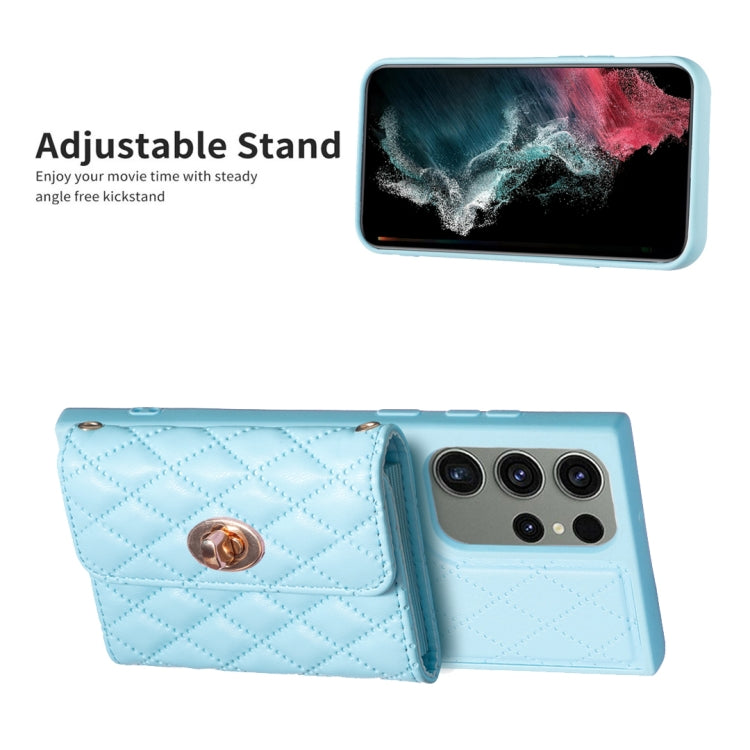 For Samsung Galaxy S23 Ultra 5G Horizontal Metal Buckle Wallet Rhombic Leather Phone Case
