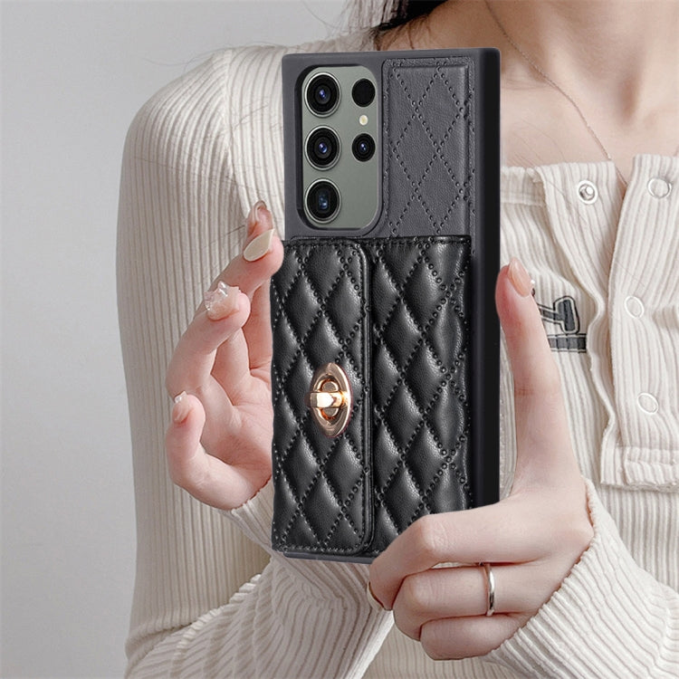 For Samsung Galaxy S23 Ultra 5G Horizontal Metal Buckle Wallet Rhombic Leather Phone Case