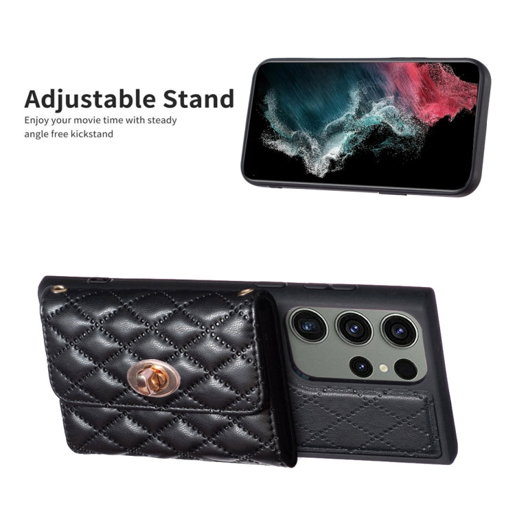 For Samsung Galaxy S23 Ultra 5G Horizontal Metal Buckle Wallet Rhombic Leather Phone Case