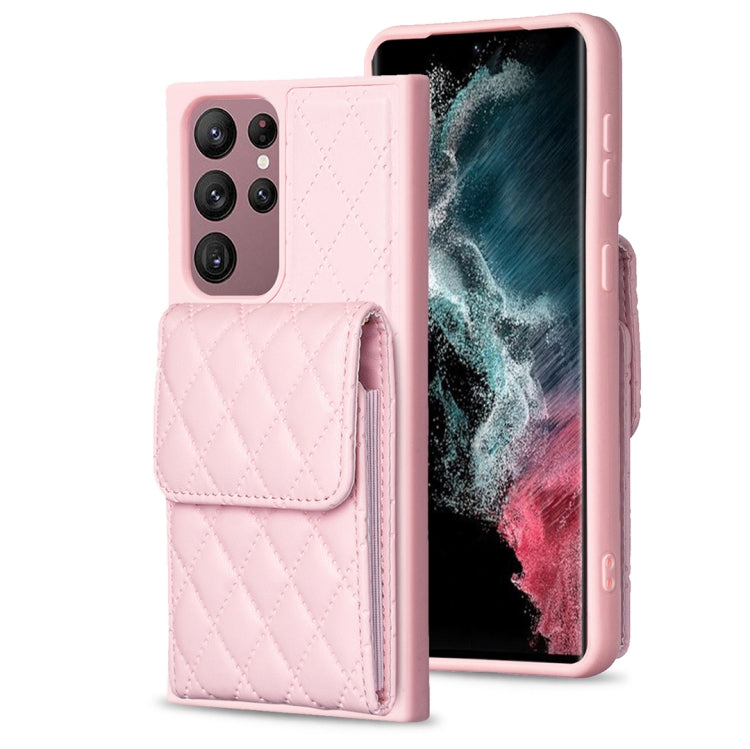 For Samsung Galaxy S22 Ultra 5G Vertical Wallet Rhombic Leather Phone Case