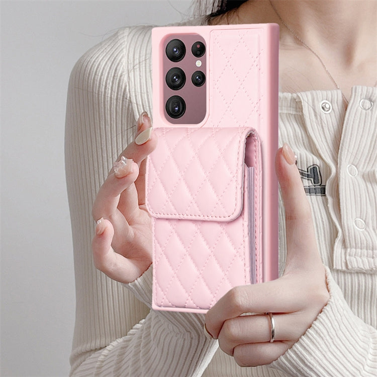 For Samsung Galaxy S22 Ultra 5G Vertical Wallet Rhombic Leather Phone Case