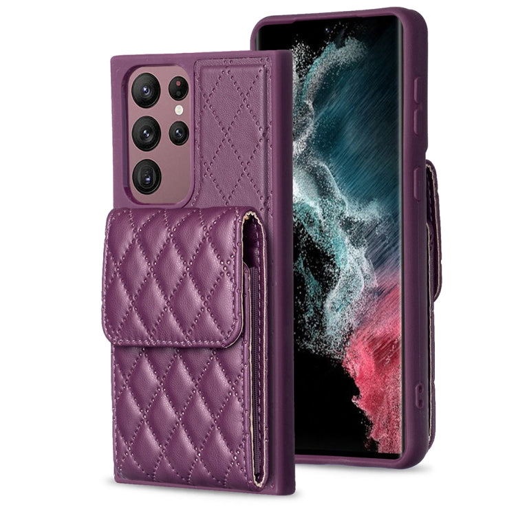 For Samsung Galaxy S22 Ultra 5G Vertical Wallet Rhombic Leather Phone Case