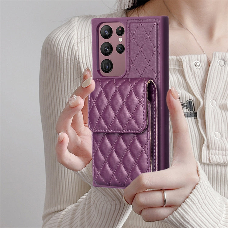 For Samsung Galaxy S22 Ultra 5G Vertical Wallet Rhombic Leather Phone Case