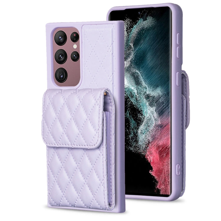 For Samsung Galaxy S22 Ultra 5G Vertical Wallet Rhombic Leather Phone Case