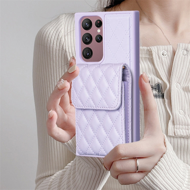 For Samsung Galaxy S22 Ultra 5G Vertical Wallet Rhombic Leather Phone Case