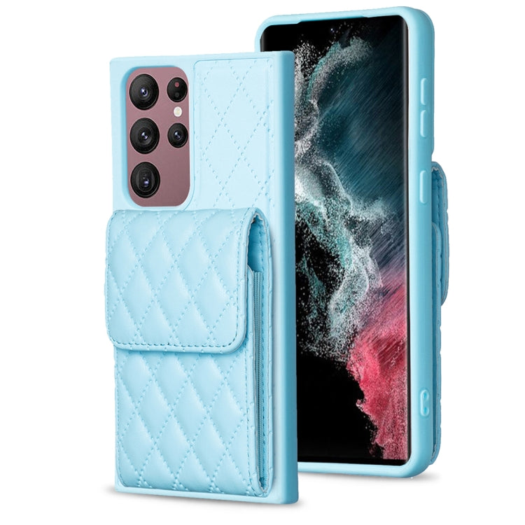 For Samsung Galaxy S22 Ultra 5G Vertical Wallet Rhombic Leather Phone Case